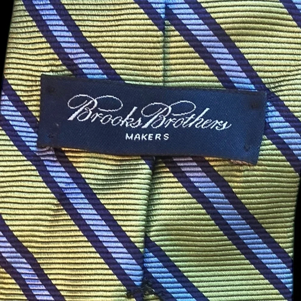 Brooks Brothers All Silk Woven Olive Green and Blue Striped Tie